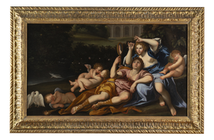 Domenichino, actually Domenico Zampieri (after), Rinaldo and Armida in Armida's Enchanted Garden, Baroque Italy, Circa 1700, Mythology
