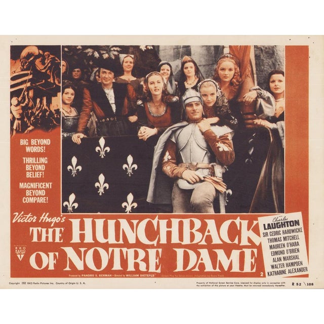 Original lobby card for the film "The Hunchback of Notre Dame" (1939) featuring Charles Laughton, Sir Cedric Hardwicke,...