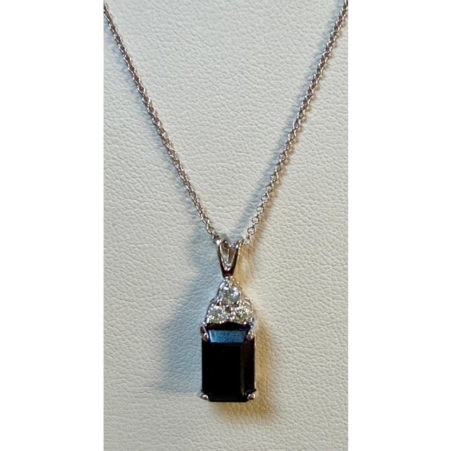 Silver 2 Carat Green Tourmaline & Diamond Pendant / Necklace 14 Karat White Gold, 16"l For Sale - Image 8 of 8