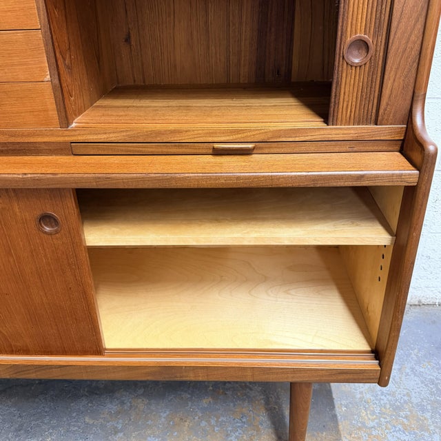 Vintage Danish Modern Johannes Andersen Attributed Teak Highboard Bar Cabinet Credenza, Circa 1960's Mid Century For Sale - Image 13 of 14