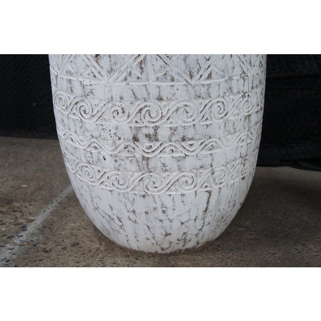 Late 20th Century 2 Bohemian Carved Palm Tree Trunk Planters Boho Chic Sculptural Vase Pair 40" For Sale - Image 11 of 12