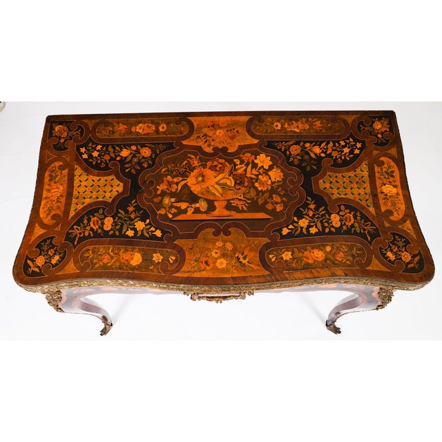 Wood Antique French Louis Revival Floral Marquetry Console or Card Table, 19th Century For Sale - Image 7 of 18