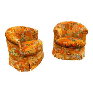1960s Vintage Jack Lenor Larsen Fabric Barrel Chairs - a Pair For Sale