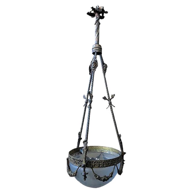 Antique Bronze & Cut Glass Chandelier For Sale