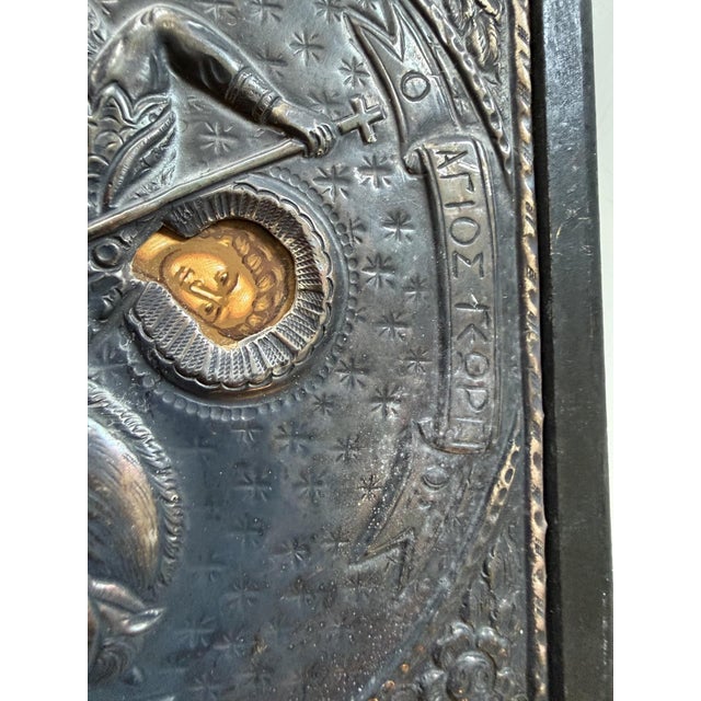 Vintage Greek Orthodox 950 Fine Silver Riza Icon of St. George For Sale - Image 10 of 16