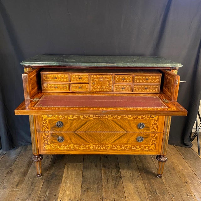 Italian Marquetry Marble Top Commode Secretary Desk For Sale - Image 4 of 12