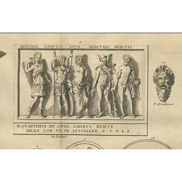 After Bernard de Montfaucon, Roman Gods and Mythological Reliefs, 1721, Engraving For Sale - Image 4 of 10