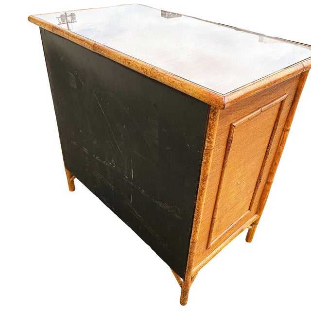 1900-1909 Aesthetic Movement Tortoise Bamboo & Grassmat 5 Drawer Tallboy Dresser For Sale In Los Angeles - Image 6 of 10