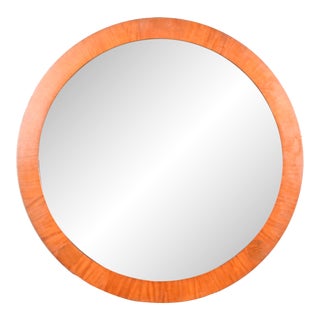 Charles Pfister for Baker Furniture Art Deco Primavera and Burl Wood Large Round Wall Mirror For Sale