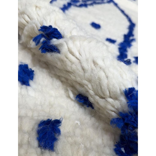 Abstract White and Blue Azilal Rug - 9.8 X 6.3 Ft For Sale - Image 3 of 8