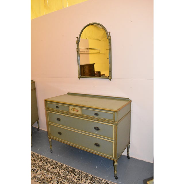 Berkey & Gay Furniture Antique Green Painted Bedroom Set Set of 7