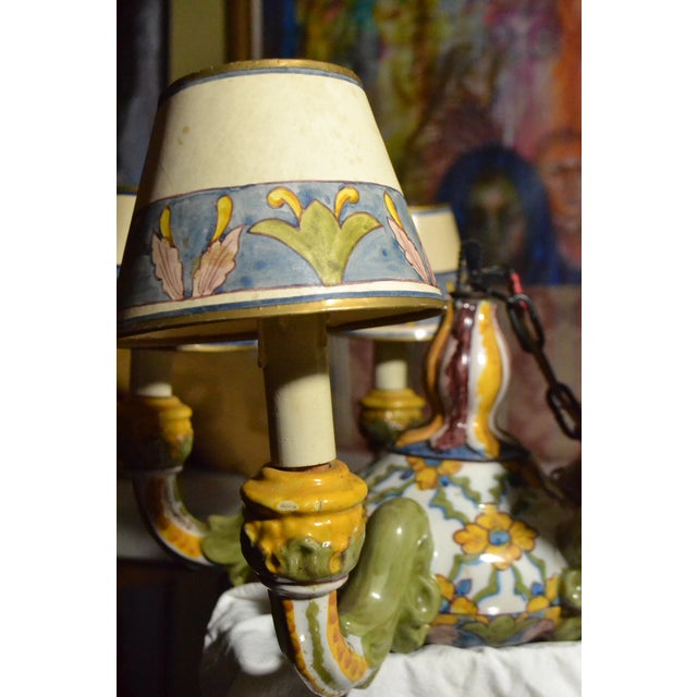 1970s Vintage Portuguese Chandelier Fábrica Sant'Anna Ceramic Art 5 Light W/Chain For Sale - Image 5 of 15