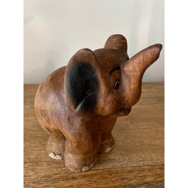 1960s Hand-Carved Wood Elephant Figurine For Sale - Image 4 of 9