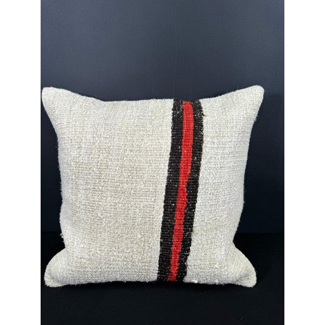 Turkish Hemp Pillow Cushion Natural Beige Black Cushion Cover 20x20 For Sale - Image 4 of 4