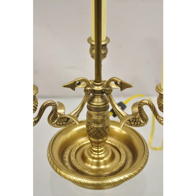 Metal Mid to Late 20th Century Empire Regency Style Brass Candlestick Bouillotte Desk Table Lamp With Swans (A) For Sale - Image 7 of 11