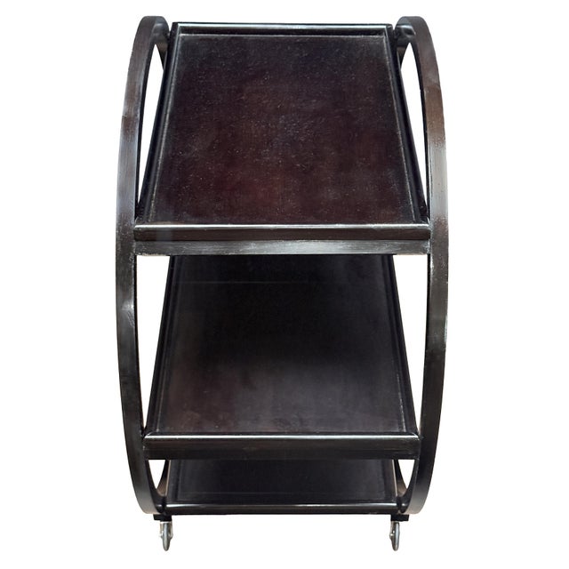 Art Deco Circular Three-Tiered Drinks Cart of Ebonized Wood From Italy For Sale In Austin - Image 6 of 8