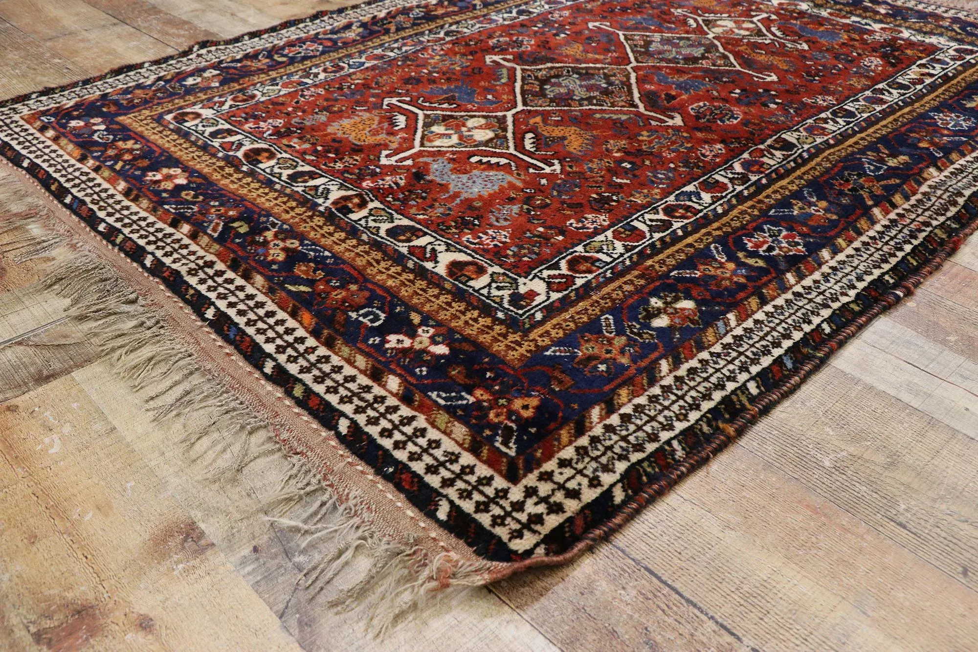 Vintage Persian Shiraz Rug - 04'01 X 05'07 | Chairish