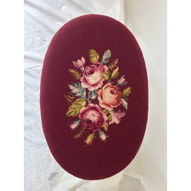 Vintage Oval Mahogany Wood With Handmade Needlepoint Bench /Stool For Sale In New York - Image 6 of 7