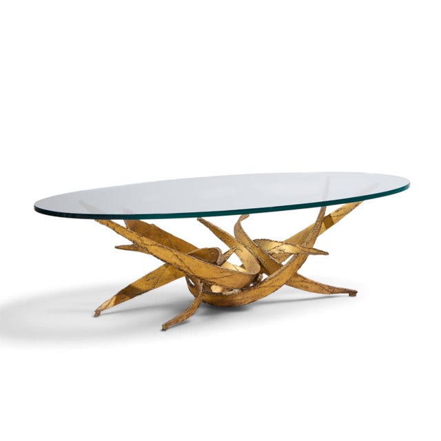 Silas Seandel Brutalist Mid Century Glass and Gilt Bronze Coffee Table For Sale In Chicago - Image 6 of 9