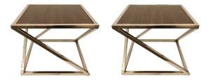 Organic Modern Interlude Home Wood and Chrome Side Tables Pair
