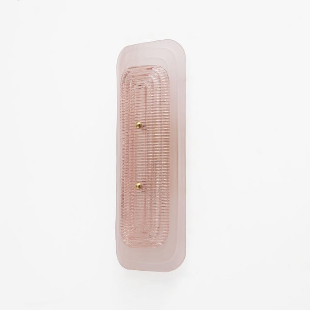 Mid-Century Modern Art Deco Sconces in Matte and Glossy Pink Murano Glass and Brass, 2000, Set of 2 For Sale - Image 3 of 8