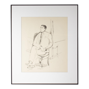 1960s Ink Portrait Drawing of Seated Man by Harry Hilson