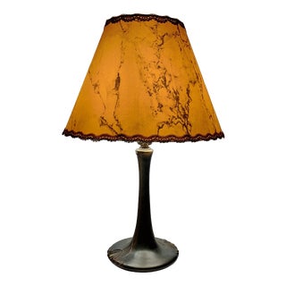 Vintage Table Lamp with Patinated Patterned Metal Base, 1980s For Sale