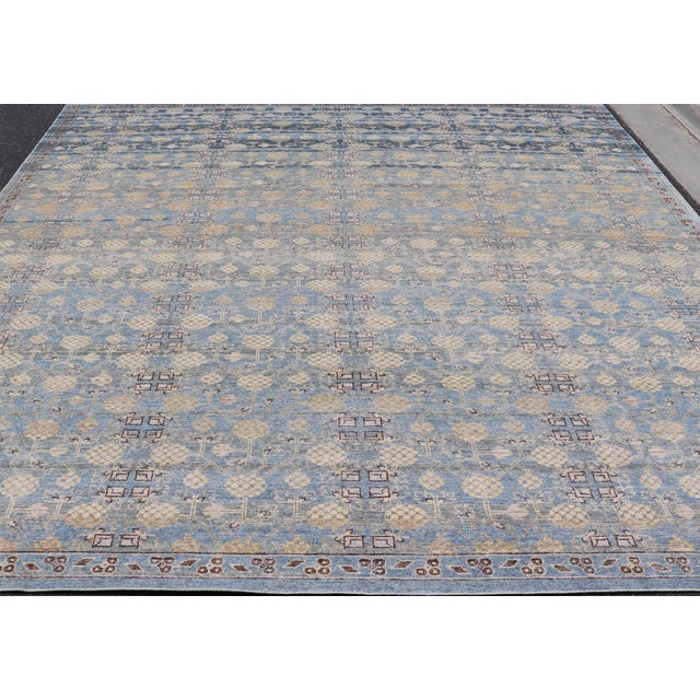 Modern Large Khotan Rug by Keivan Woven Arts in Blue and Ivory 11'9 X 14'9 For Sale In Atlanta - Image 6 of 17