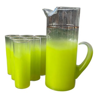 1960s Blendo Chartreuse West Virginia Cocktail Pitcher and Glasses Set- 7 Pieces For Sale