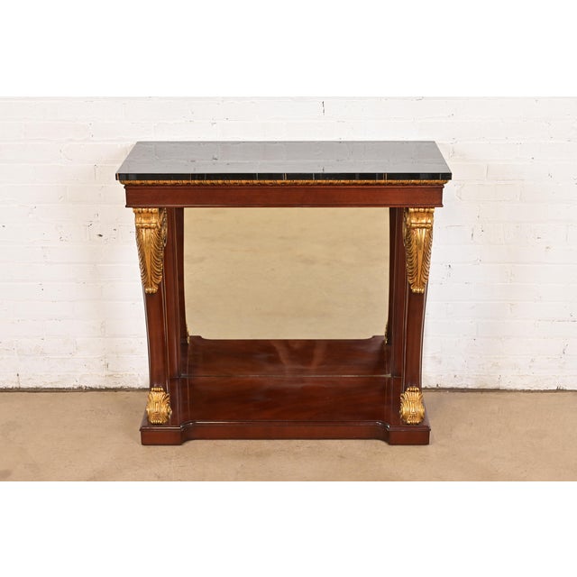 Neoclassical Kindel Furniture Empire Carved Mahogany and Gold Gilt Console Table With Mirrored Back For Sale - Image 3 of 14