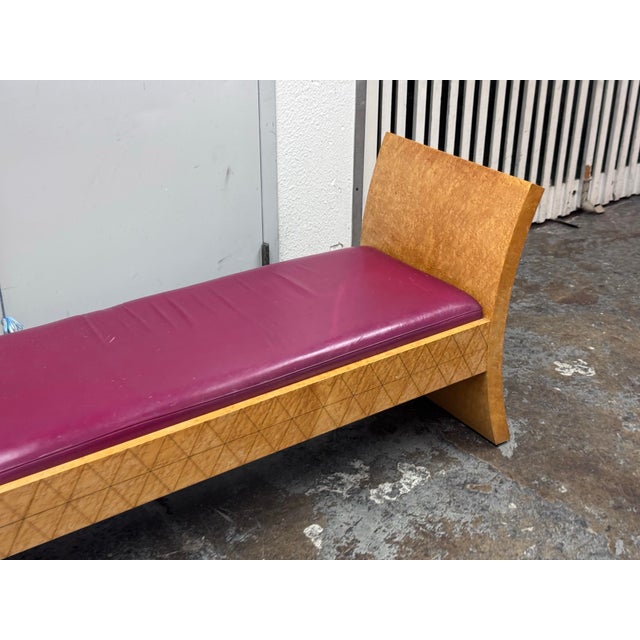 Custom Design Birdseye Maple + Leather Bench For Sale - Image 12 of 12