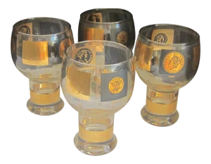1960's 22 Karat Gold Overlay Coin Federated Beer Glasses - Set of 4