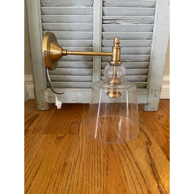 Rustic Antiqued Brass and Glass Shade Scones by Barbara Cosgrove For Sale - Image 3 of 11