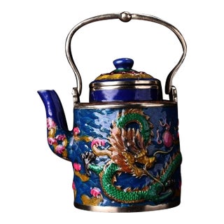 Late 19th Century Cloisonné Enamel Dragon Teapot With Overhead Handle For Sale