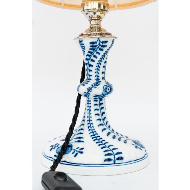 Blue Table Lamp with Fabric Shade from Meissen Porcelain, Germany, 1950s For Sale - Image 8 of 16