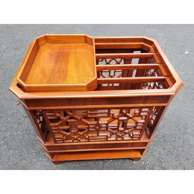 Chippendale 1990s Fruitwood Chippendale Magazine Rack With Sliding Tray For Sale - Image 3 of 7