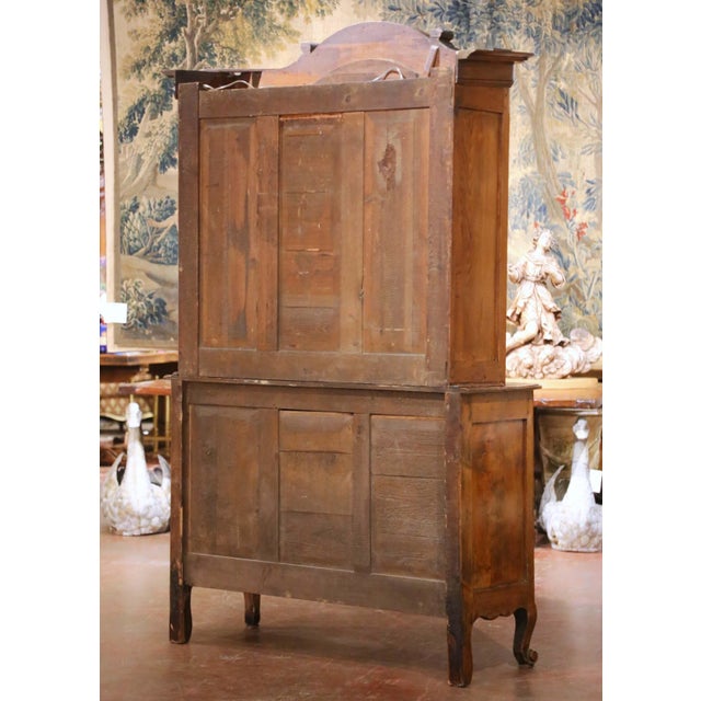 18th C. French Louis XV Pine Buffet-Deux-Corps Vitrine Cabinet From Normandy For Sale - Image 15 of 15