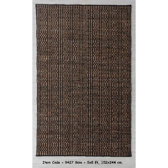 Black Cotton Jute Boho Hand Woven Herringbone Pattern Nordic Scandinavian Decor 5x7 Ft. For Sale - Image 11 of 11