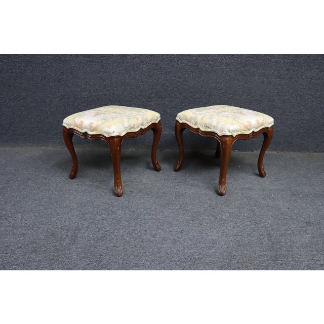 Pair of Henredon French Style Cherry Footstools For Sale - Image 11 of 13
