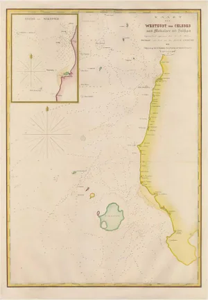 Large Antique Map of the West Coast of Celebes, 1848