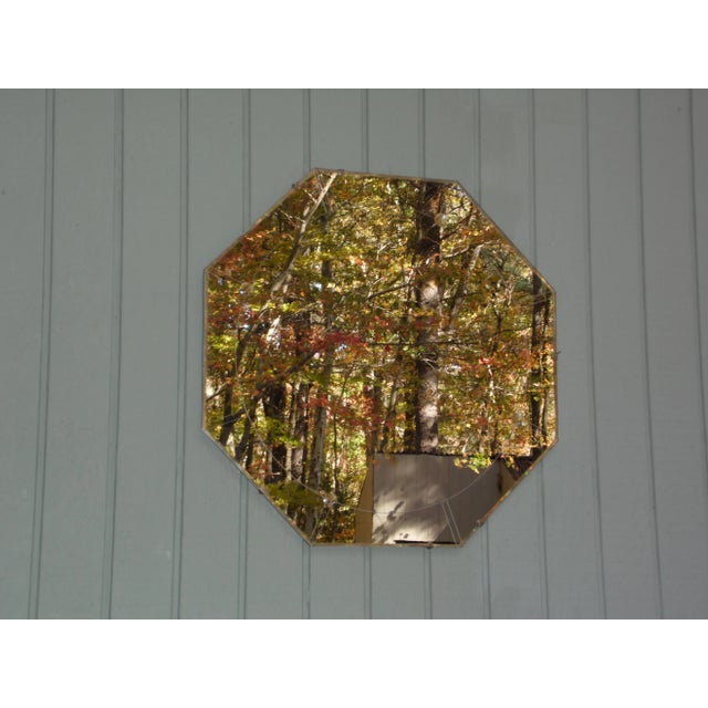 Vintage Art Deco Frameless Etched Octagon Wall Mirror Venetian Style, 1940's. Ready to hang home décor Measures: 24 inches...