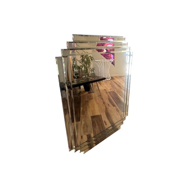 Art Deco Vintage 1970s Postmodern Art Deco Skyscraper Beveled Large Wall Mirror 1980s For Sale - Image 3 of 8