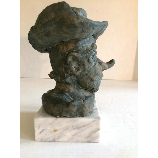 1950s Terracotta Sculpture of Cyrano De Bergerac on Marble Base For Sale - Image 9 of 12