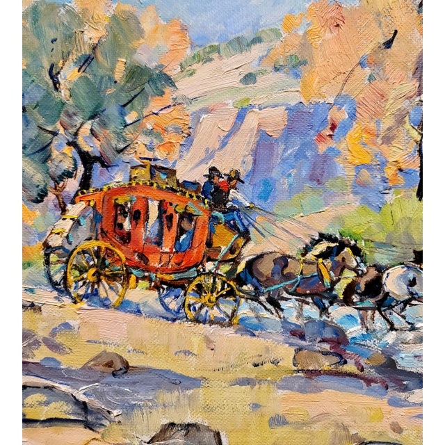 Marjorie Reed -Stagecoach Crossing a Western Landscape-Oil Painting For Sale - Image 4 of 10