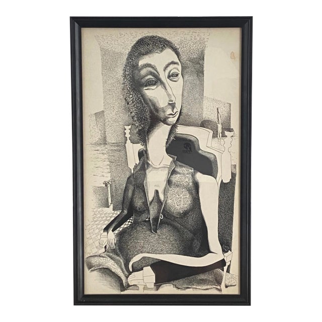 1950s Bobbie Bushong Lithograph of Seated Woman, Framed For Sale