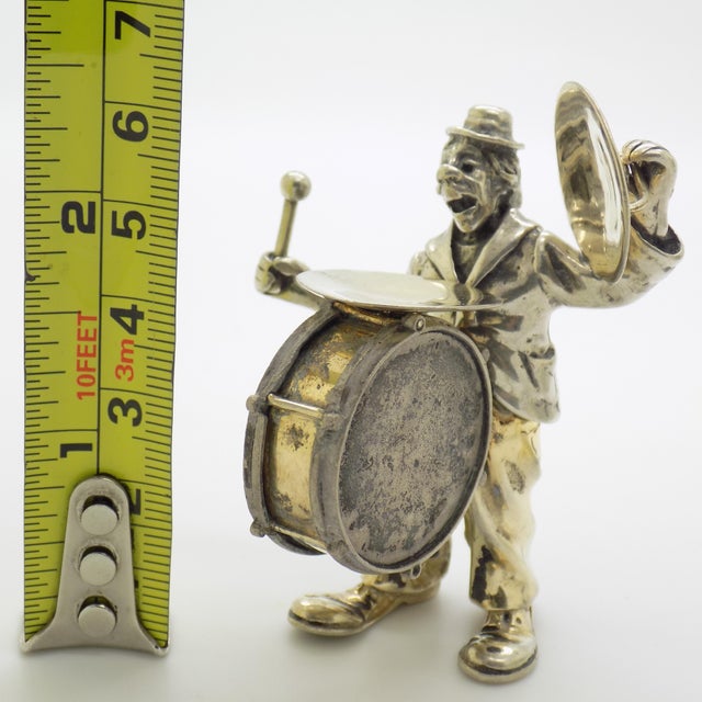 Vintage Italian Handmade Genuine Silver Large Angini Branded Street Artist With Drums Figurine, Made in Arezzo (Tuscany) For Sale - Image 12 of 12