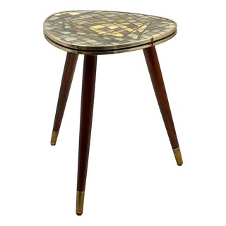 Vintage Italian Tripod Table with Mosaic Laminate Top, 1950s For Sale