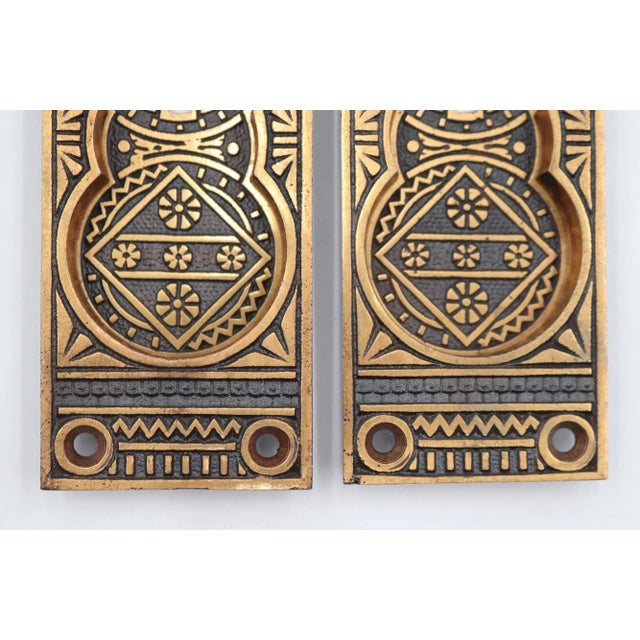 Traditional Mid 20th Century Pair of Aesthetic Antique 5.125 In. Brass Pocket Door Pulls For Sale - Image 3 of 4