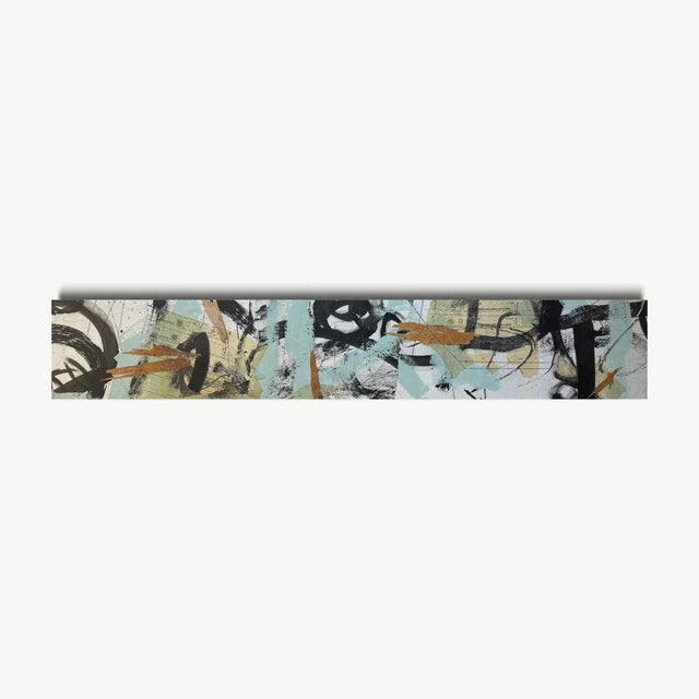 Abstract Christiane Corcelle "Whispers of the Forest 5" Mixed Media on Canvas, Tall Narrow Abstract Painting in Sage, Aqua and Black, 2024 For Sale - Image 3 of 9