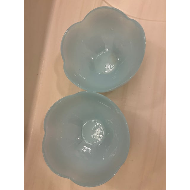 Art Deco Vintage Art Deco Style Italian Opaline Glass Baby Blue Translucent Scalloped Edges For Sale - Image 3 of 12